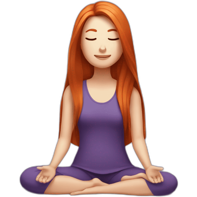 redhead white woman long medium straight hair, meditating on a violet blanket emoji