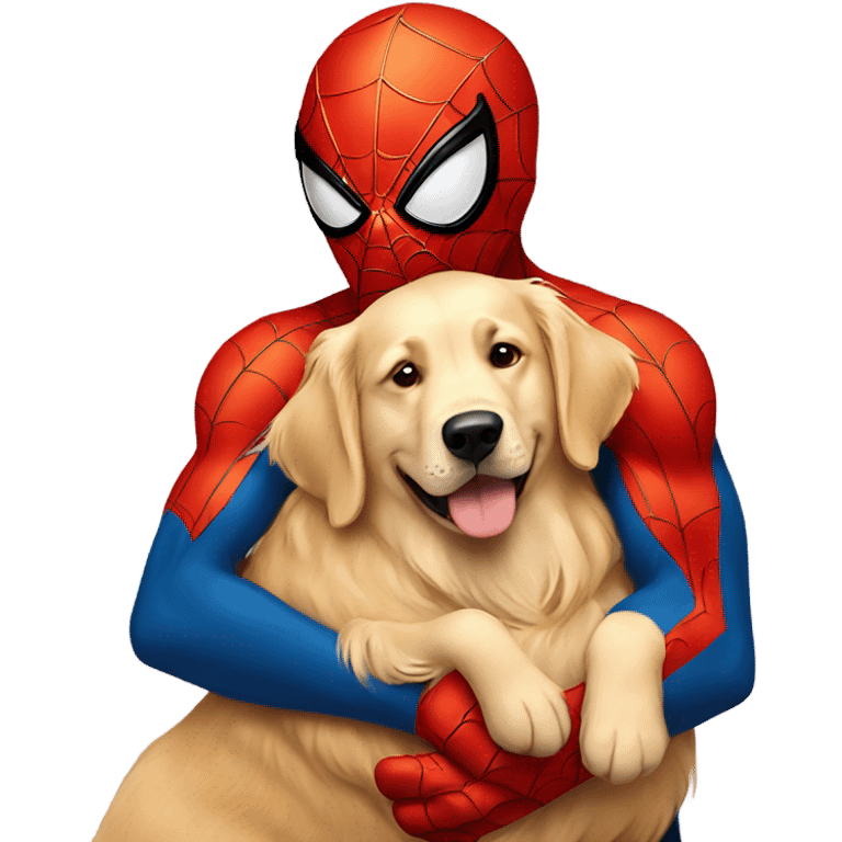 Spider-Man hugging a golden retriever emoji