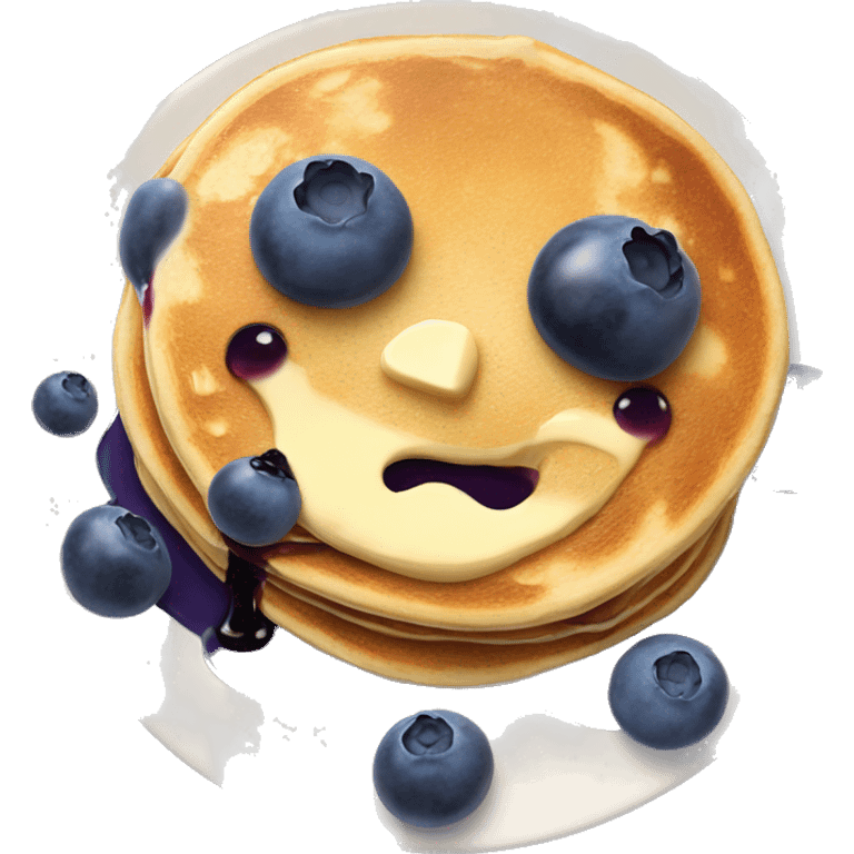 blueberry pancakes with butter and syrup on a cute plate  emoji