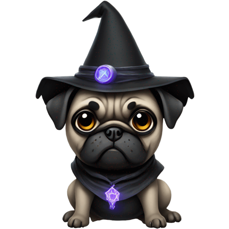 cyberpunk pug wearing a black wizard's hat emoji