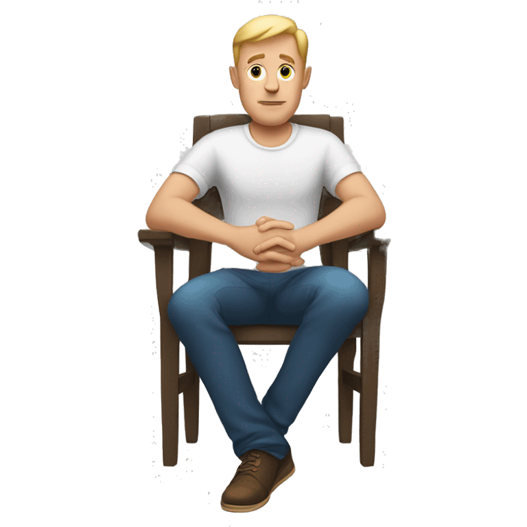 white man sits on a chair and says “no” with his hands emoji