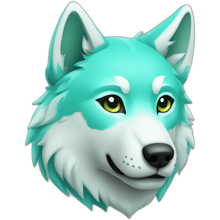 cyan, light green, white wolf emoji