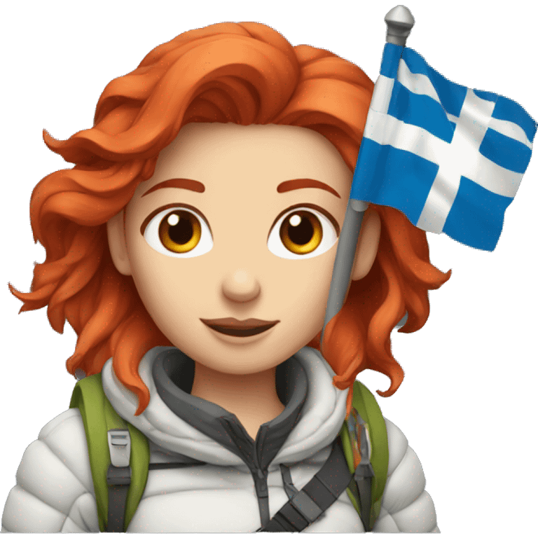 a red hair female on everest with greek flag emoji