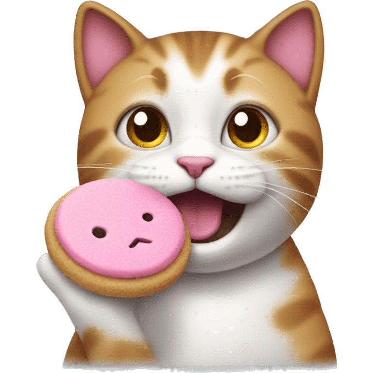 happy cat with pink cookie instead of body emoji