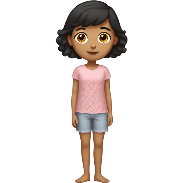 Mexican 14-year old girl with a short dark- brown modern shag haircut & a pink lace top pajama.  emoji