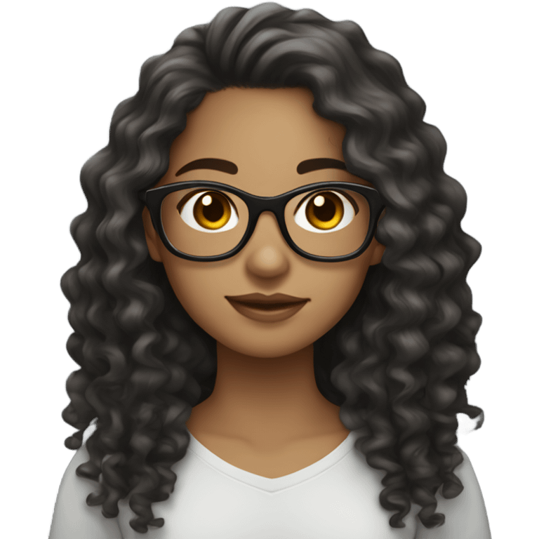 Light skin Girl with long dark curly hair and glasses  emoji