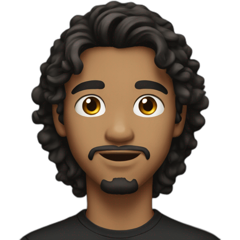 20-year-old man, fair skin, wavy black hair, goatee, dark brown eyes, black t-shirt. emoji