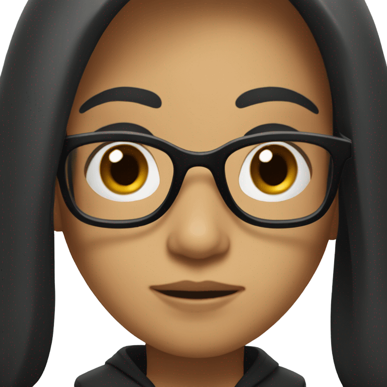 long black hair with a black glasses and brown hooded eyes memoji emoji