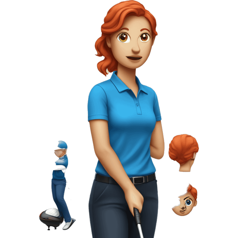 a female golf coach with red hair and blue shirt. Only her no other objects in the photo emoji