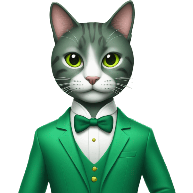 the cool cat in a green formal cassic suit emoji