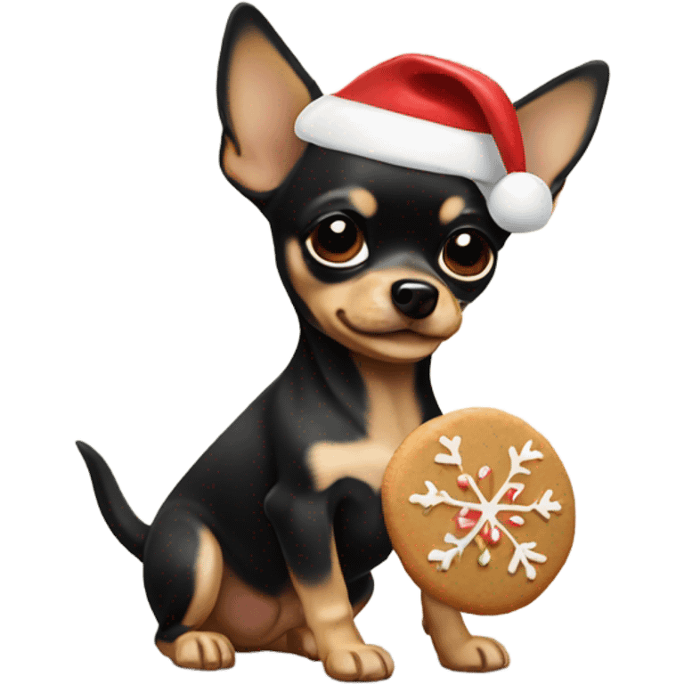 black & tan chihuahua puppy holding a christmas cookie emoji