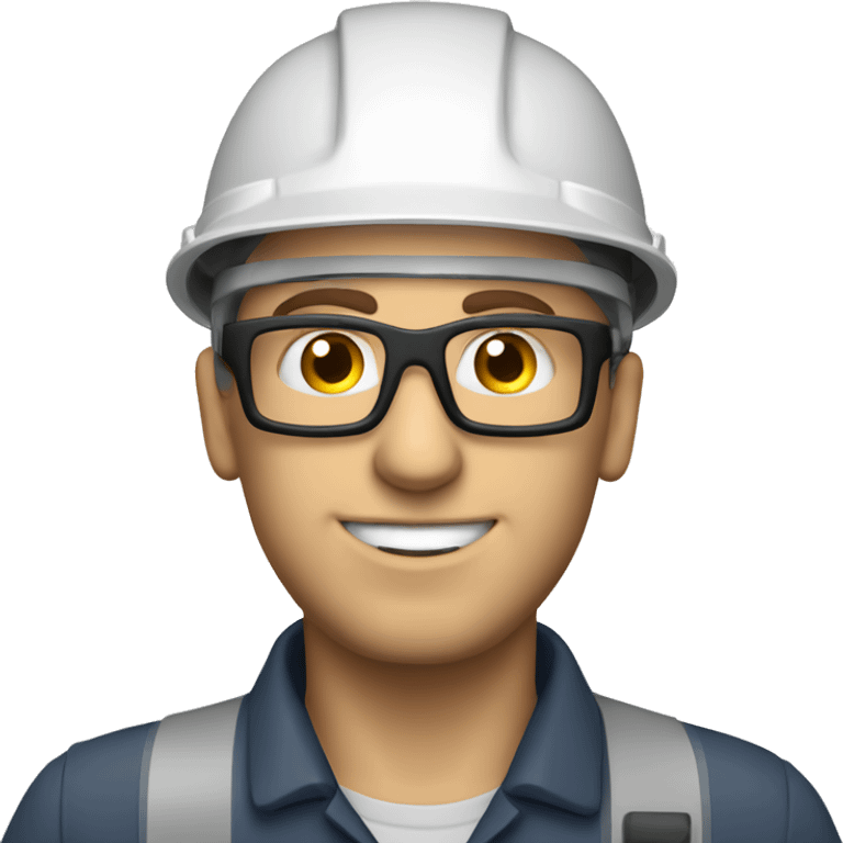 Caucasian  engineer man wearing a safety helmet, safety glasses and earplugs emoji