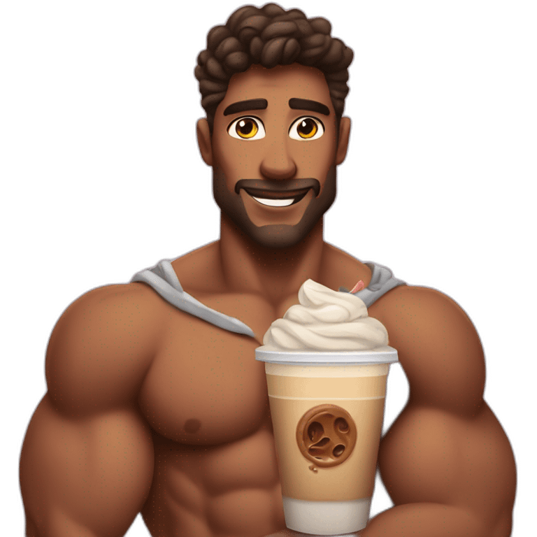 Muscles + iced coffee + gays emoji