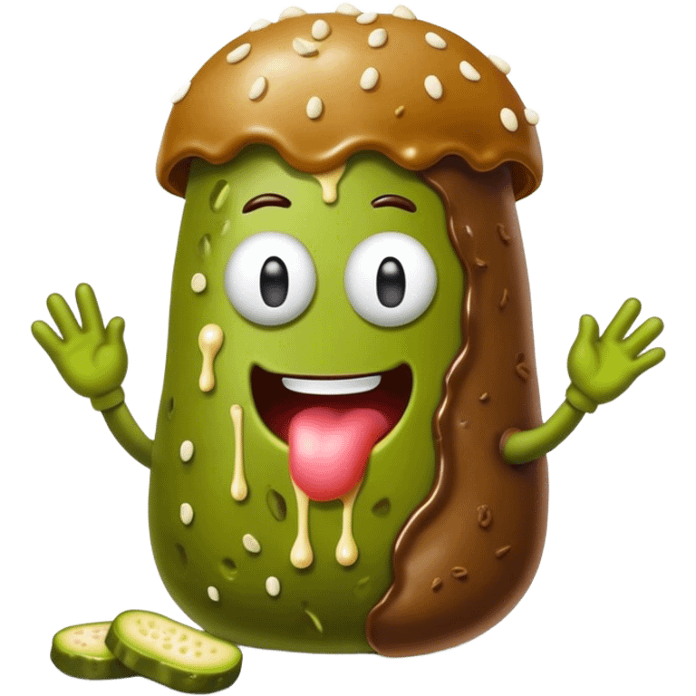 A cappy bar-a in a poop costume eating a pickle dipped in white chocolate  emoji