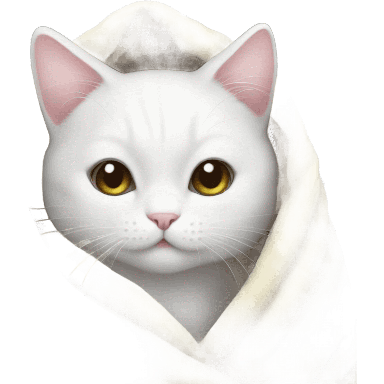 White cat in blanket cute emoji