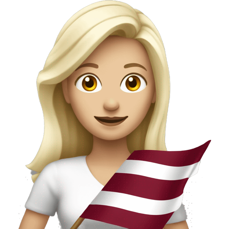 Happy blonde woman with a flag of Latvia emoji