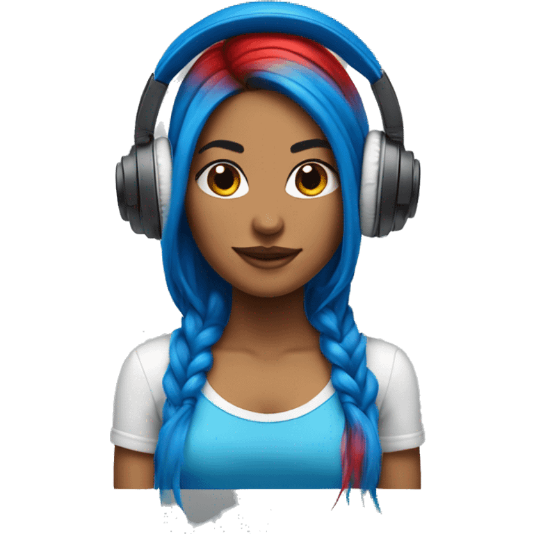 Latina with headphones blue and red split dye hair emoji