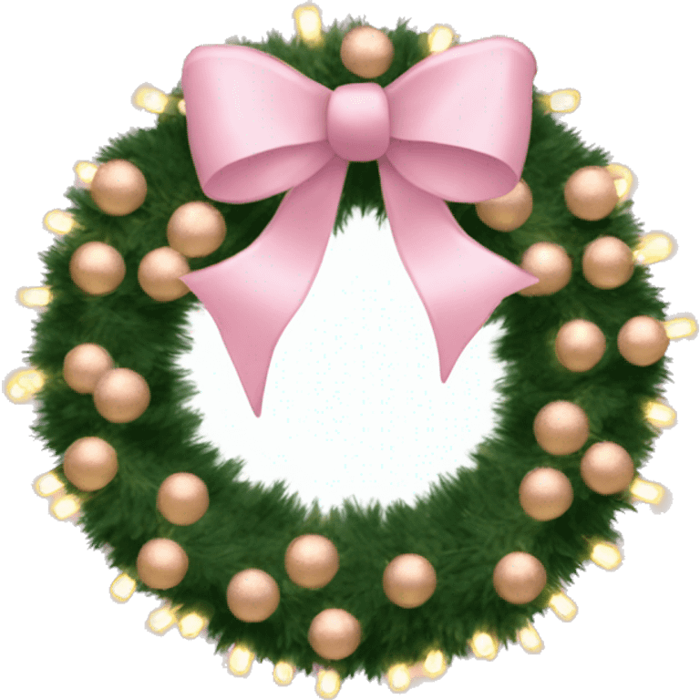 Christmas wreath with light pink bows and gold lights and tinsel on it emoji