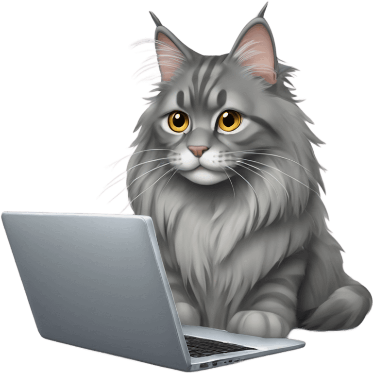 Gray Maine coon with laptops  emoji