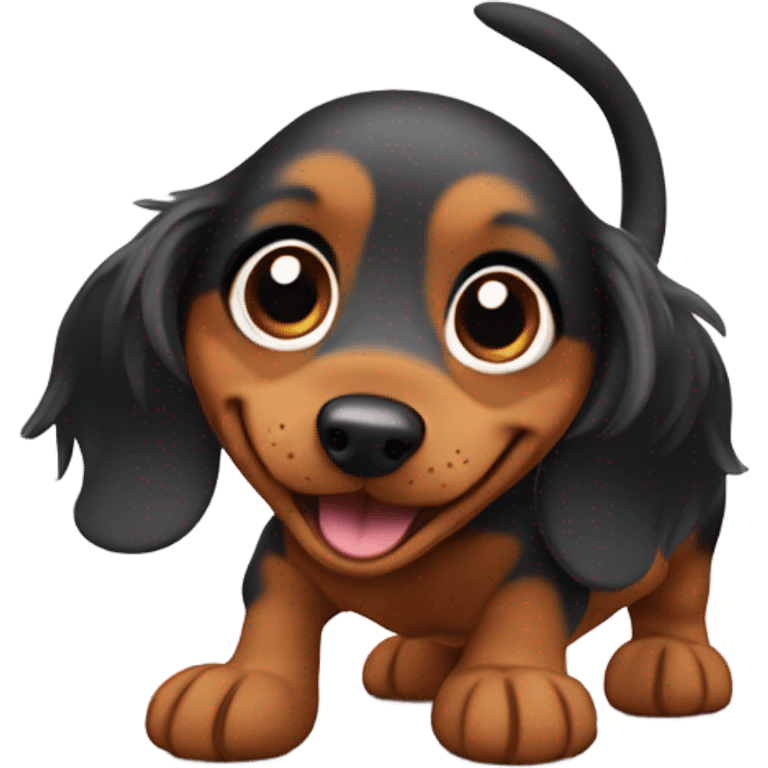 A long haired weenie dog happy peeing emoji