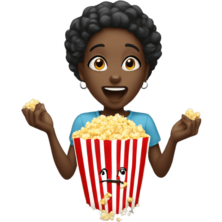 Black girl overly excited eating popcorn  emoji