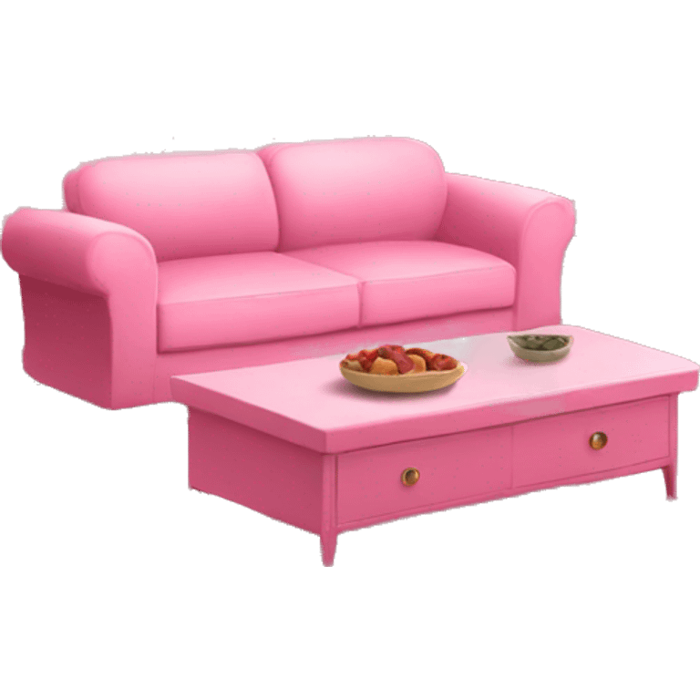 Pink pretty Living room, pink sofa, pink tv, pink dinner table emoji