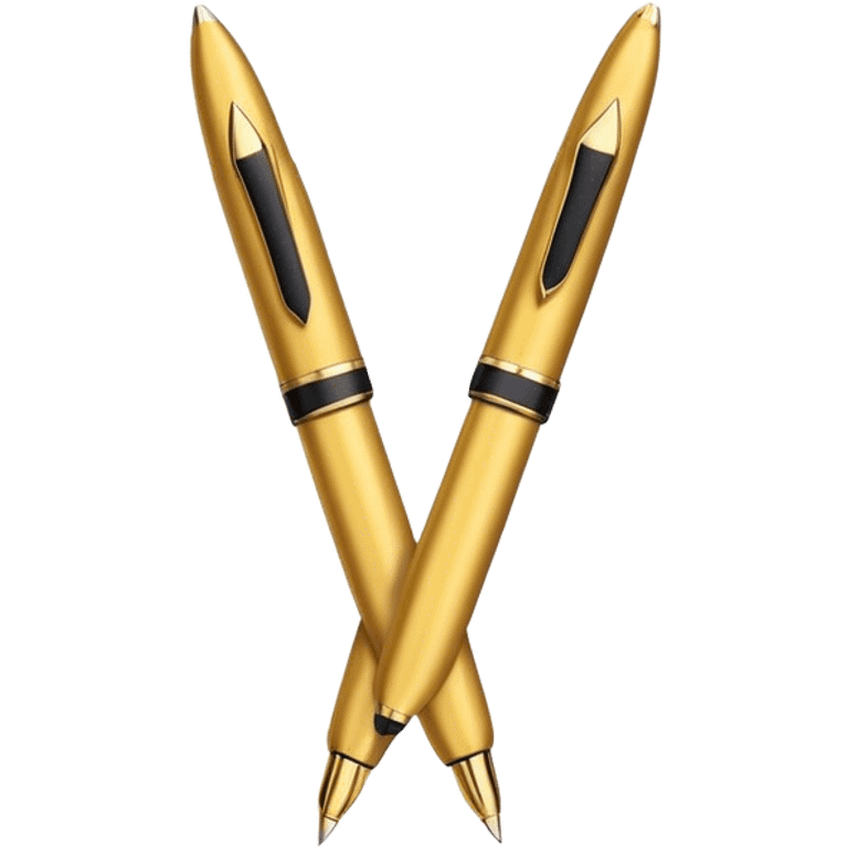 two golden fountain pens crossing in front of each other like an X
Color: Gold. style like an emoji with gradients and shadowing minimal esthetic, white backgroudn emoji