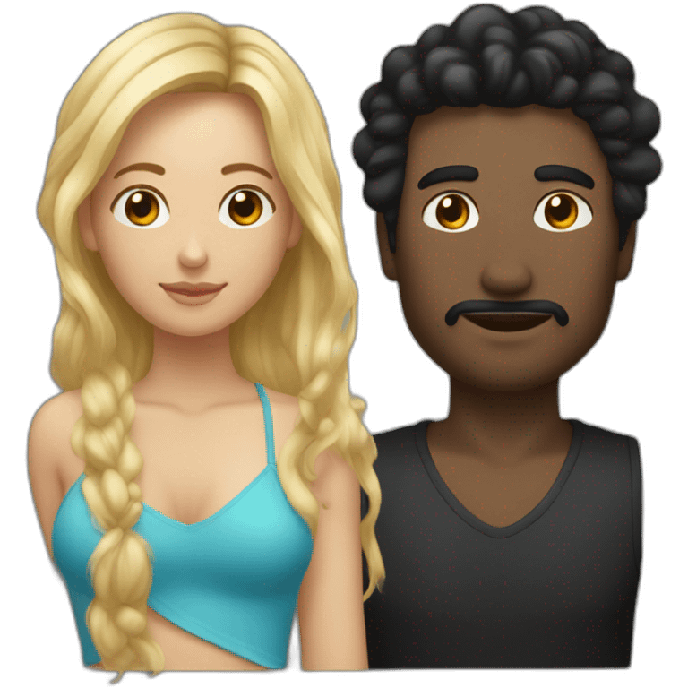 Un homme noir avec cheveux dégradée moyen dans une baignoire avec une femme noire au cheveux blond emoji