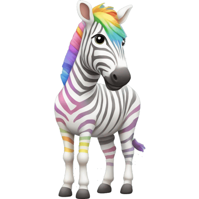 white zebra with pastel rainbow stripes full body emoji