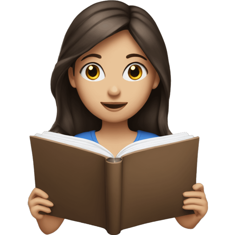 Brunette girl with blue eyes reading book emoji