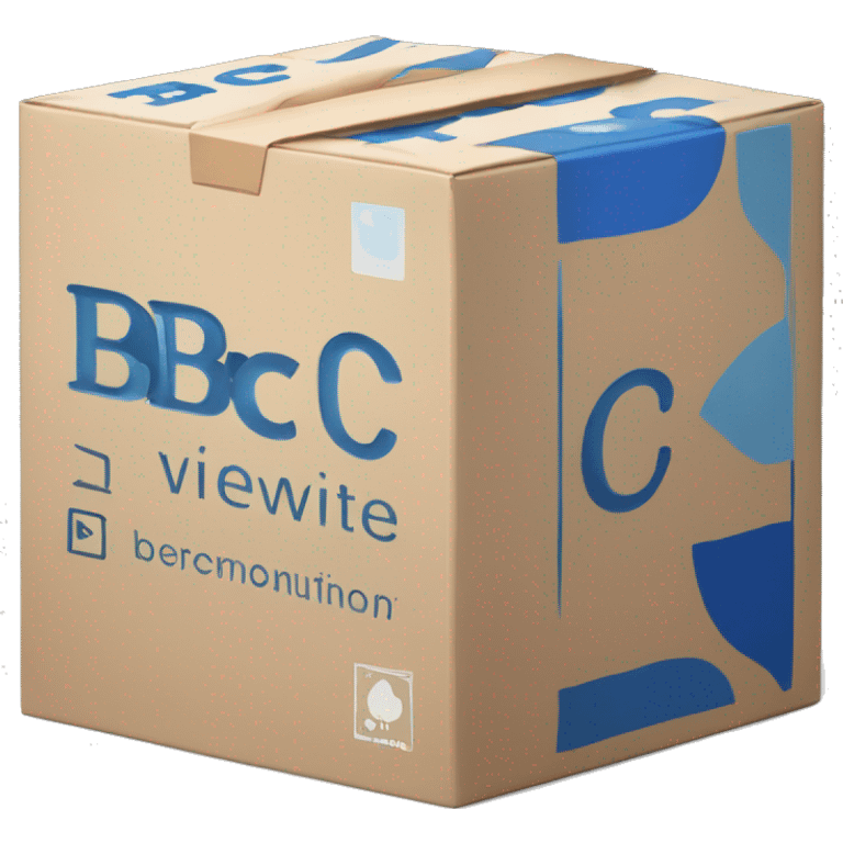 Plain white box with blue pictures of wine on the side and bold 'BC' logo in the middle of one side of the box emoji