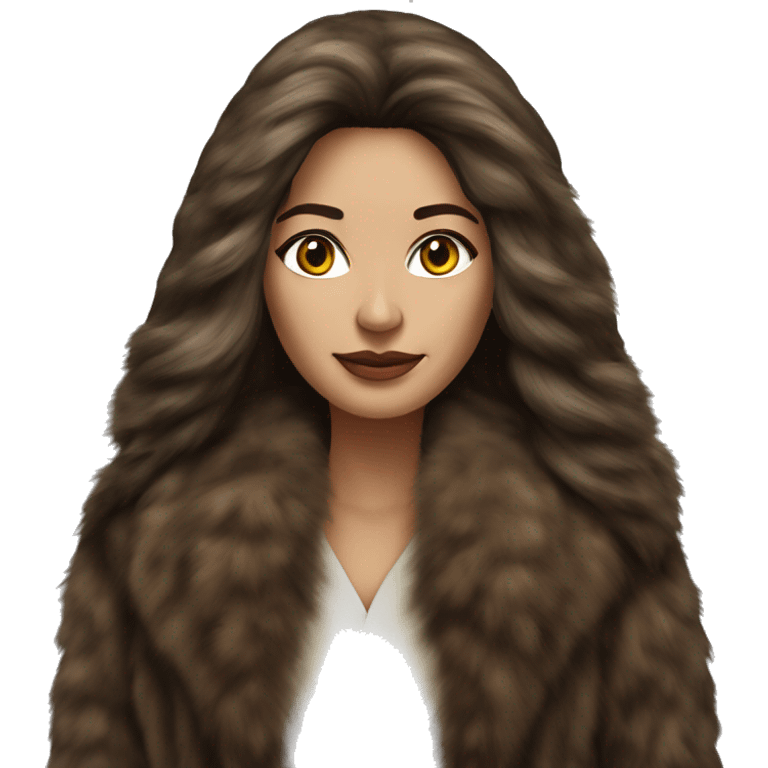 Beautiful Woman Realistic long hair brunette Mob wife big brown fur coat  emoji