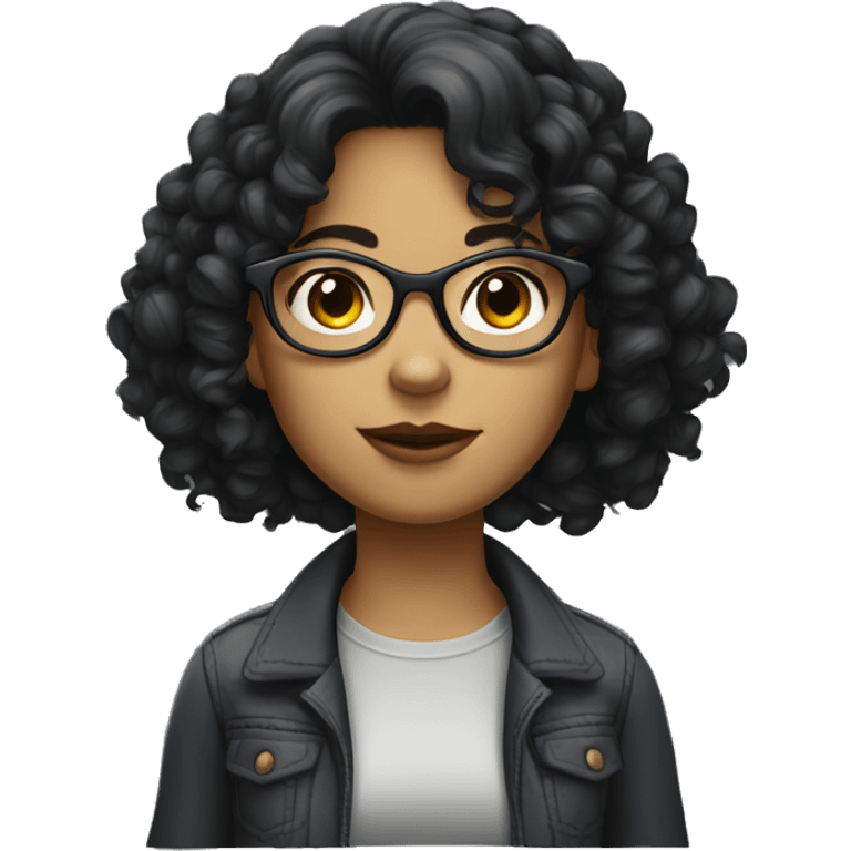 A curly dark-haired girl with medium length hair and glasses and bad glasses. emoji