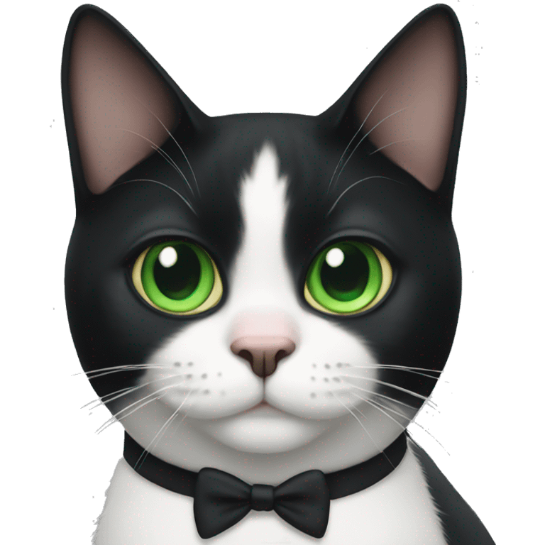 Tuxedo cat with big green eyes emoji