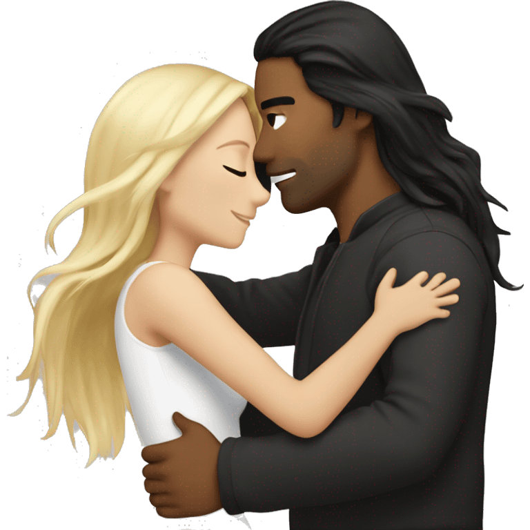 Tan Man with long black hair, hugging, hot blonde, white girl emoji