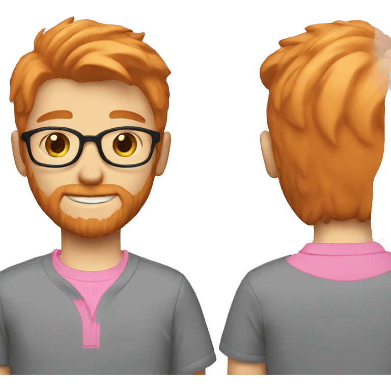 light red hair boy with a beard small glasses and pink polo emoji