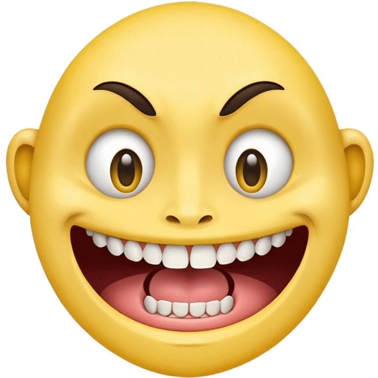 A yellow face with simple, open eyes and a flat, two big teeth sticking out of mouth emoji