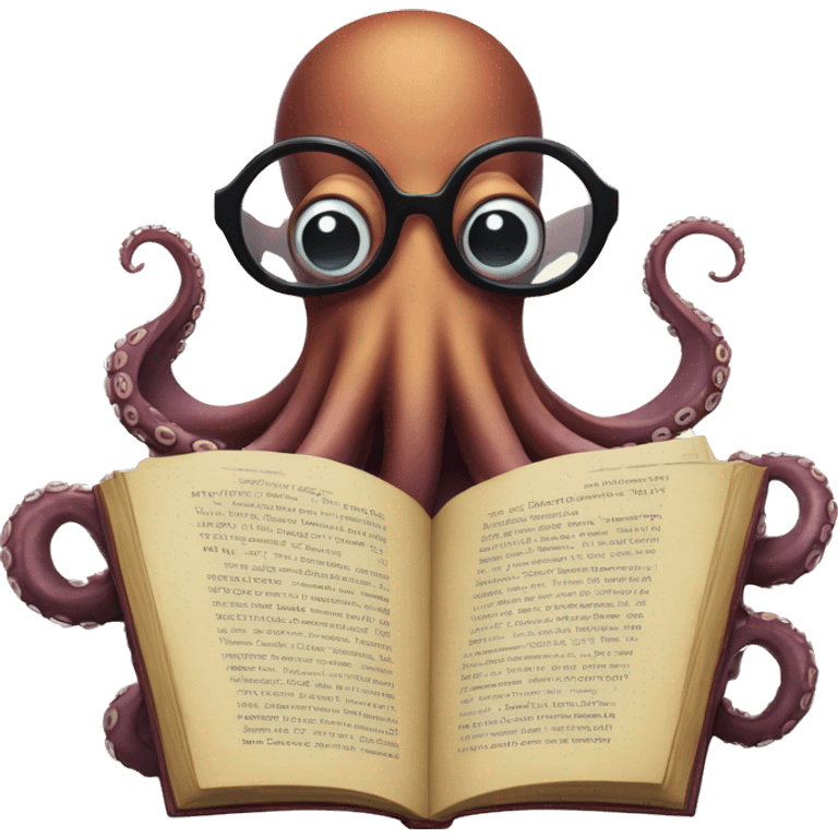 A octopus wearing glasses reading a book emoji