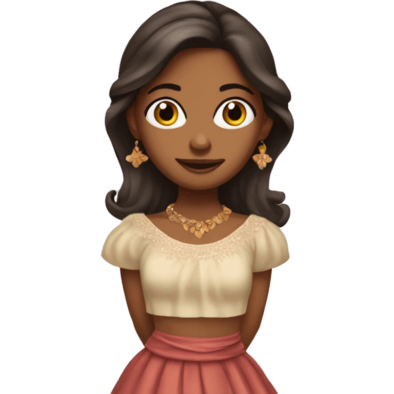 Brown skinned girl wearing La pollera colora dress emoji