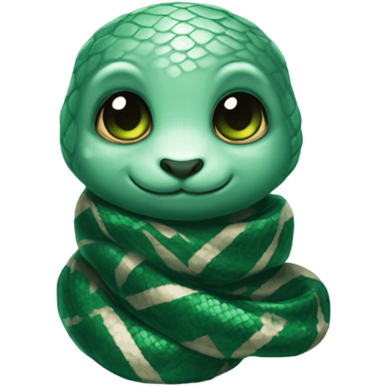 cute baby snake wearing Slytherin scarf emoji