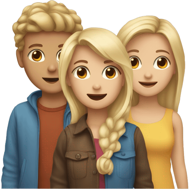 Three friends a blond boy a blond girl and a girl with brown hair emoji