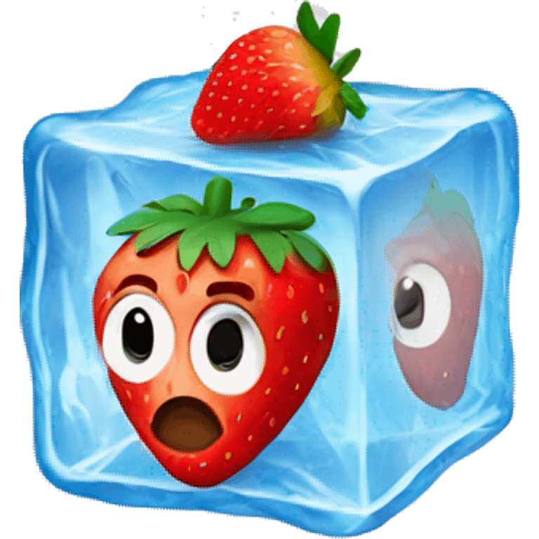 Ice cube with strawberry inside emoji