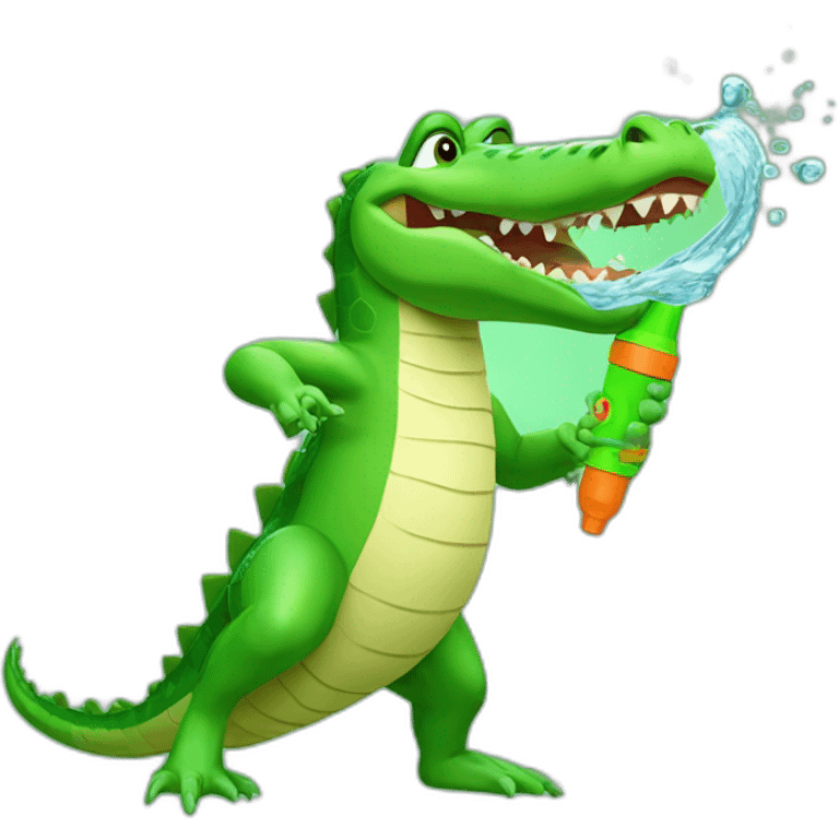 crocodile with green water gun in hand and water comes out of it emoji