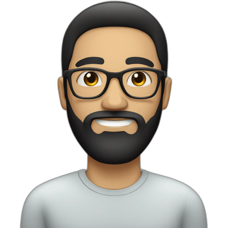 Man with black straight hair and white skin and beard in eyeglasses emoji