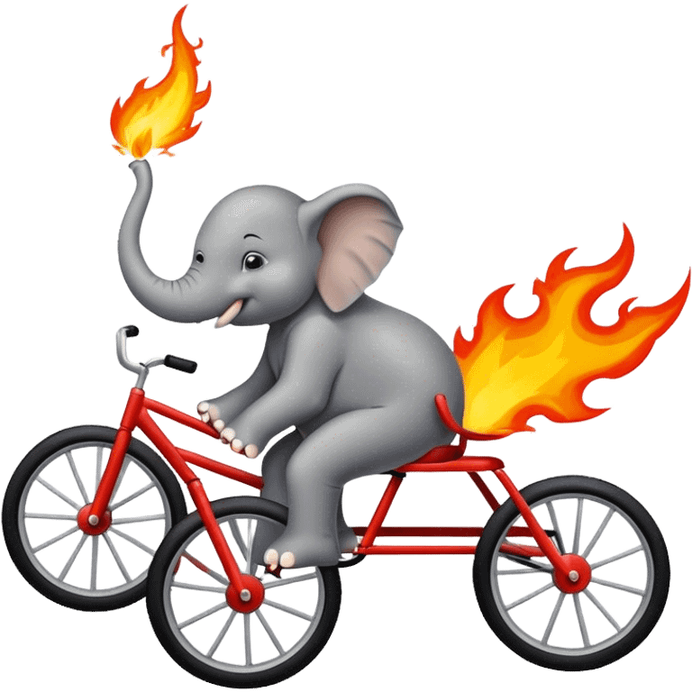 Elephant on a tricycle going through a ring of fire emoji