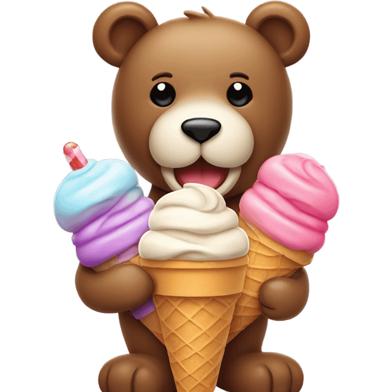 Teddy bear eating ice cream  emoji