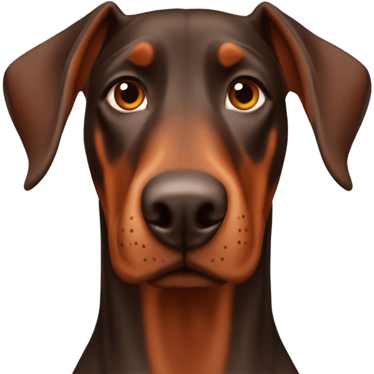 Red and brown Doberman without cropped ears face facing front happy expression  emoji