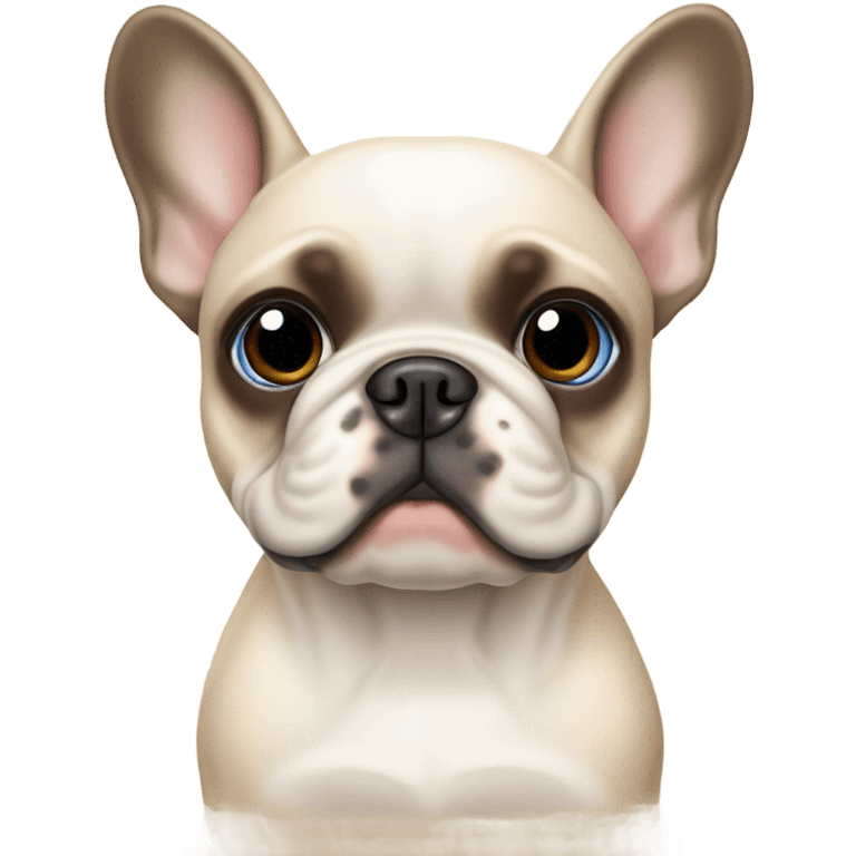 Cream French bulldog with one blue eye and one brown eye emoji