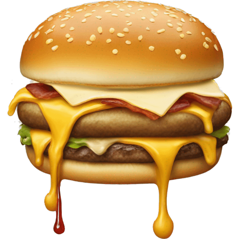 A bacon cheeseburger with drippy cheese emoji