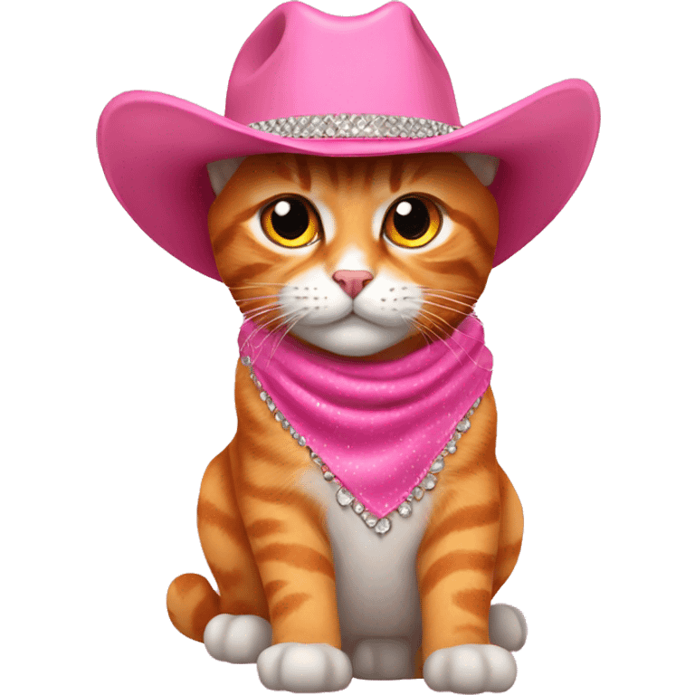 orange realistic cat wearing a bedazzled pink cowgirl hat  emoji